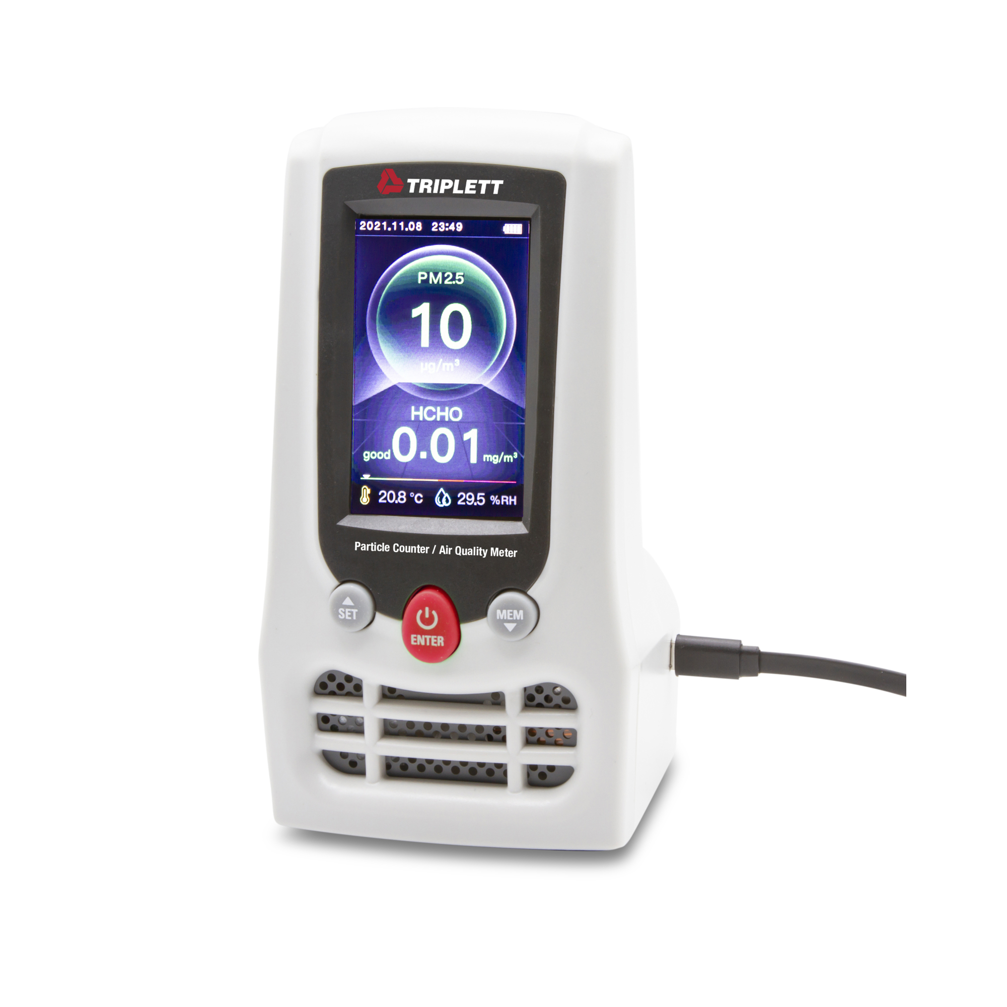 Triplett Indoor Air Quality Meter — PM2.5, PM10, CO2, HCHO, TVOC, RH & Temperature, 3in. Color Display, Model# EPC175